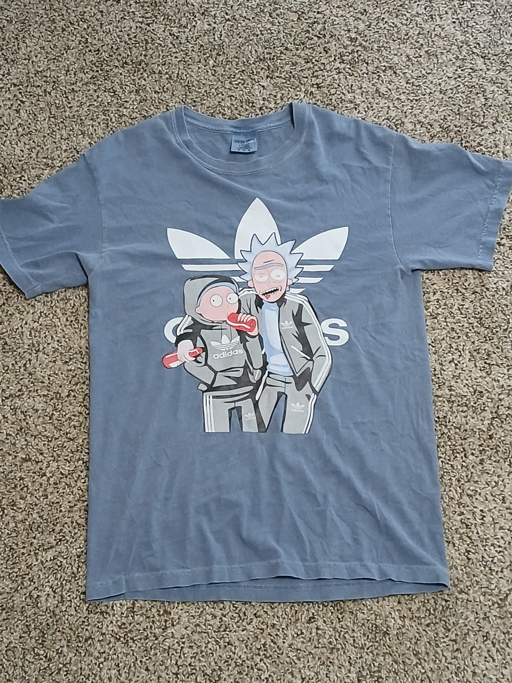 Adidas Leafs - Rick and Morty Graphic Tee - Blue Size Med. COMFORT COLORS